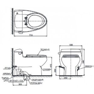 Bàn cầu 2 khối TOTO CS767E2, Nắp Rửa Eco-washer