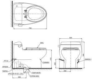 	Bàn cầu một khối, nắp điện tử MS688W11