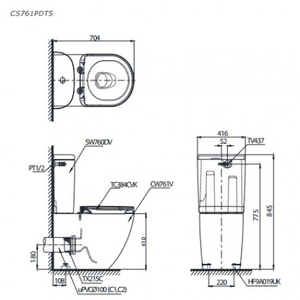 u 2 Bàn Cầkhối TOTO CS761PDT5, Nắp Đóng Êm