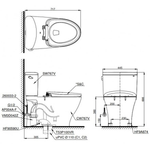 Bàn Cầu 2 khối TOTO CS767T2, Nắp Đóng Êm