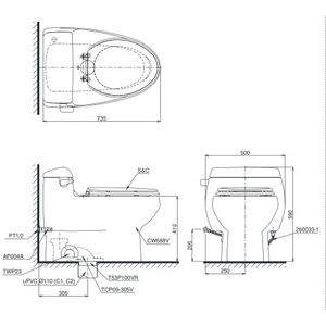 Bàn cầu 1 khối TOTO MS688E2, nắp rửa cơ