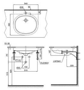 Chậu lavabo TOTO LT764 âm bàn