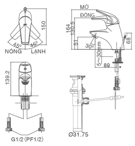 Vòi chậu lavabo INAX LFV-3002S nóng lạnh
