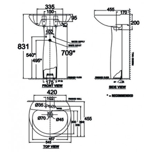  Chậu lavabo American Standard VF-0800/VF-0901 chân dài treo tường