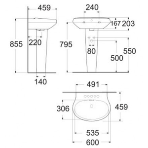 Chậu lavabo American Standard WP-F511/F711 chân dài treo tường