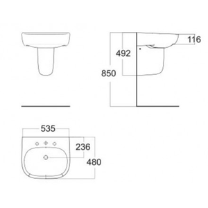 Chậu rửa lavabo American Standard 0955-WT/0755-WT chân ngắn treo tường