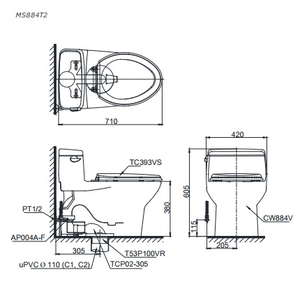 Bồn cầu một khối TOTO MS884T2 nắp đóng êm