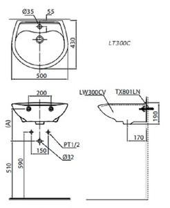 Chậu rửa lavabo TOTO LT300C treo tường