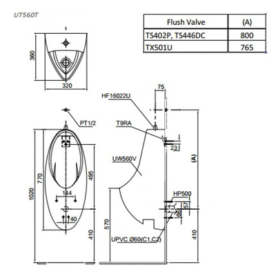 Bồn tiểu nam TOTO UT560T treo tường