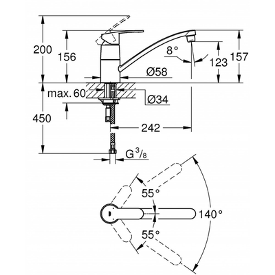 Vòi bếp Grohe 32843000 Eurrostyle Cosmo nóng lạnh