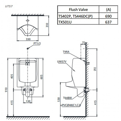 Bồn tiểu nam TOTO UT57S treo tường