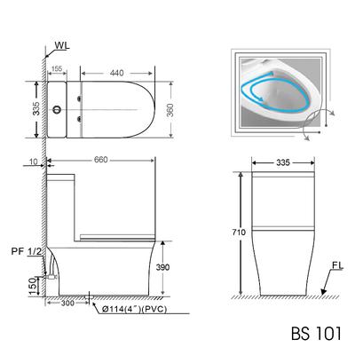 Bồn cầu 1 khối BASIC BS101 nắp đóng êm