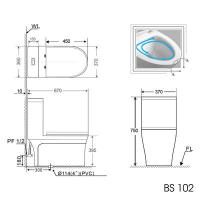 Bồn cầu 1 khối BASIC BS102 nắp đóng êm