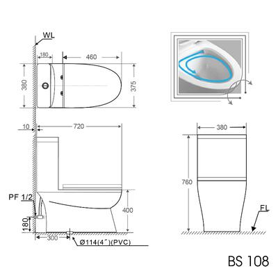 Bồn cầu 1 khối BASIC BS108 nắp đóng êm