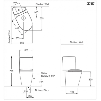 Bồn cầu 2 khối Cotto C17017 nắp đóng êm Space Solution