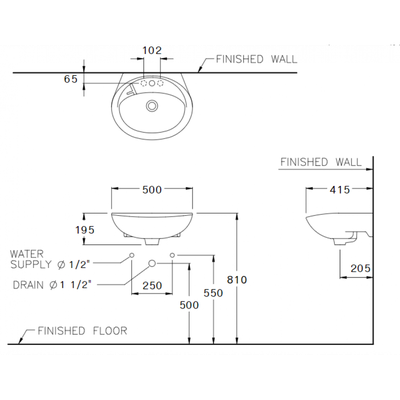 Chậu lavabo Cotto C013 treo tường Kensington 20