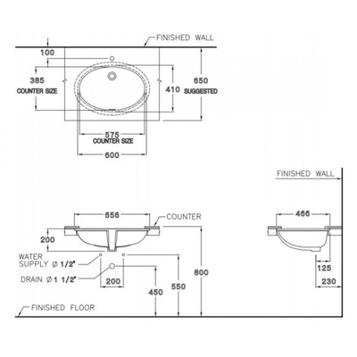 Chậu lavabo Cotto C0171 âm bàn Marlow 65