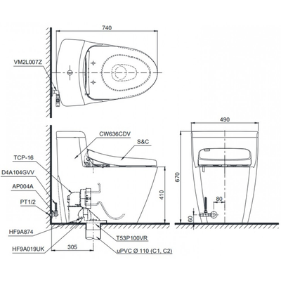 Bàn cầu một khối, nắp đóng êm MS636DT2