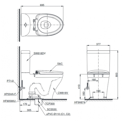 Bồn cầu TOTO CW823NW nắp điện tử-copy