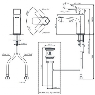 Vòi chậu lavabo TOTO TLG07301V gật gù nóng lạnh 