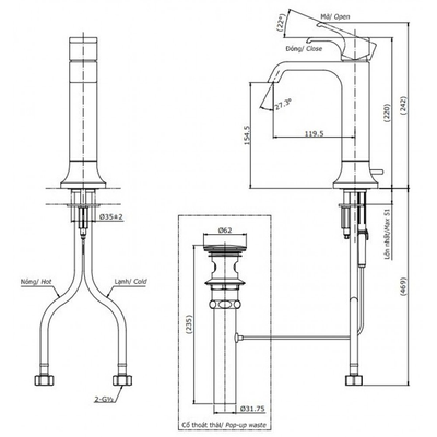 Vòi chậu lavabo TOTO TLG08303V gật gù nóng lạnh