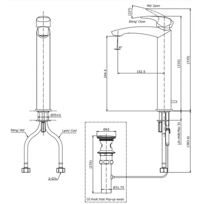 Vòi chậu lavabo TOTO TLG09305V gật gù nóng lạnh