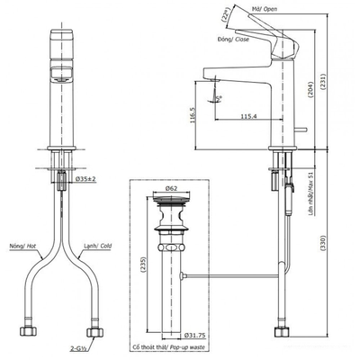 Vòi chậu lavabo TOTO TLG10301V gật gù nóng lạnh