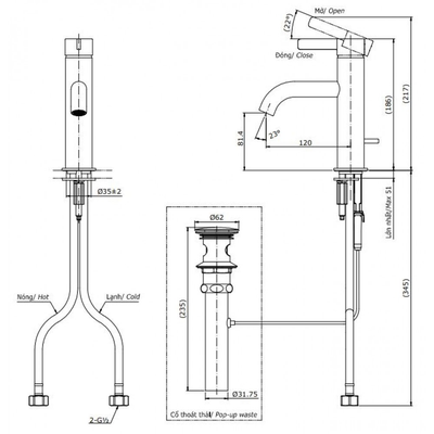 Vòi chậu lavabo TOTO TLG11301V gật gù nóng lạnh