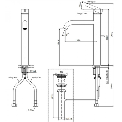 Vòi chậu lavabo TOTO TLG11305V gật gù nóng lạnh