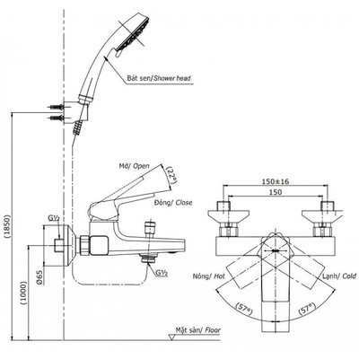 Bộ sen tắm TOTO TBG10302V/TBW01008A nóng lạnh