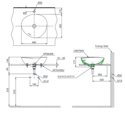 Chậu rửa Lavabo TOTO LT4704G17 đặt bàn