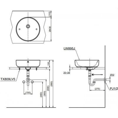 Chậu rửa Lavabo TOTO LW895JW/F đặt bàn