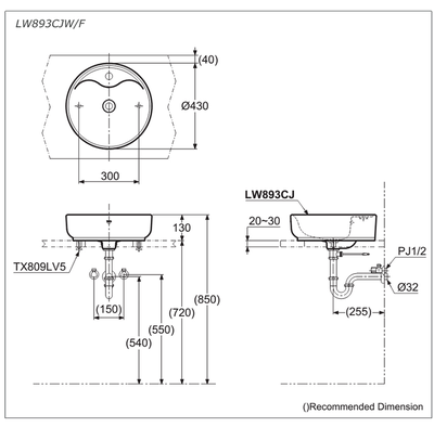 Chậu rửa Lavabo TOTO LW893CJW/F đặt bàn