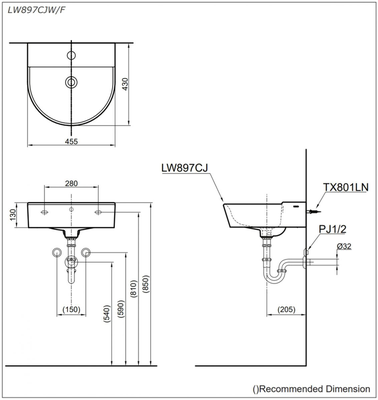 Chậu rửa Lavabo TOTO LW897CJW/F treo tường