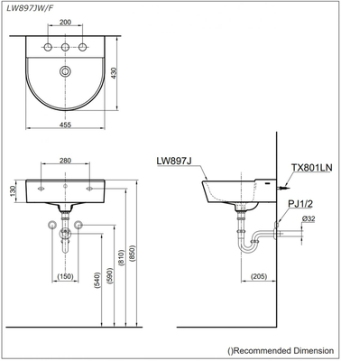 Chậu rửa Lavabo TOTO LW897JW/F treo tường