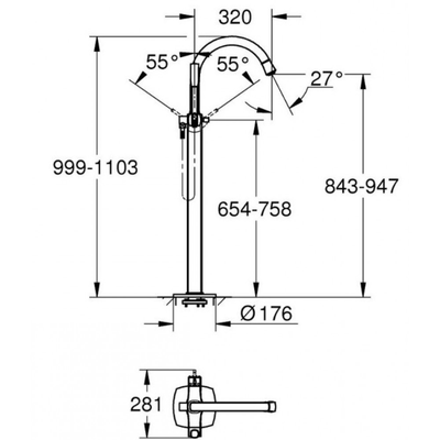 Vòi xả bồn tắm Grohe 23318IG0 + 29086000 đặt sàn Grandera 