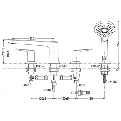 Vòi xả bồn tắm TOTO TBG03202B nóng lạnh 4 lỗ GS