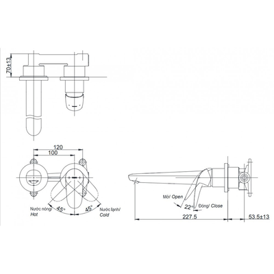 Vòi chậu Lavabo TOTO TLS03308B gắn tường 