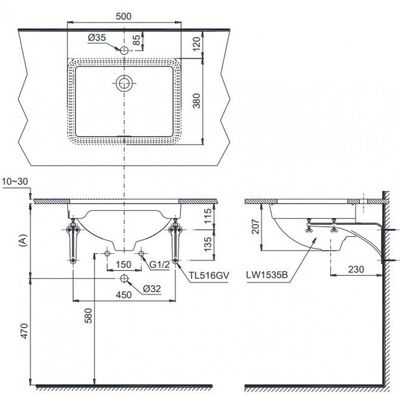 Chậu rửa Lavabo TOTO LW1535V/TL516GV âm bàn