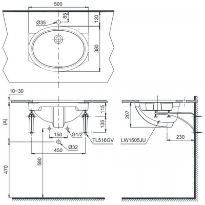 Chậu rửa Lavabo TOTO LW1505V/TL516GV âm bàn oval