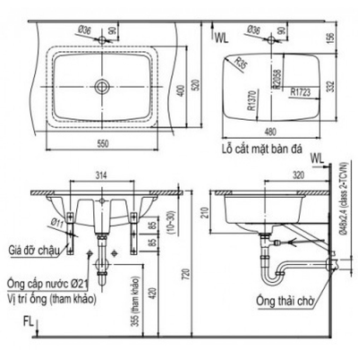 Chậu rửa lavabo INAX AL-2298V âm bàn