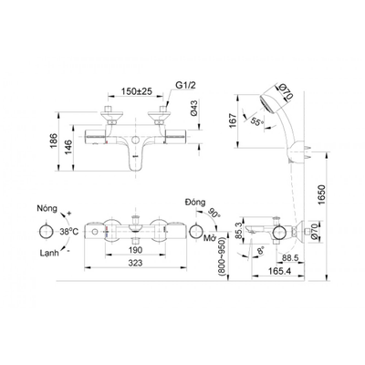 Vòi sen tắm INAX BFV-3413T-8C nhiệt độ