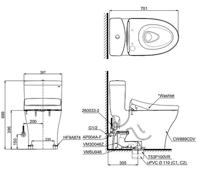 Bồn cầu điện tử TOTO MS889CDRW15 dòng C5