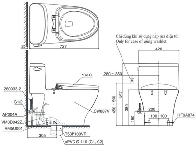 Bồn cầu điện tử TOTO MS887CRW15 dòng C5