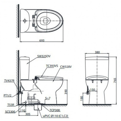 Bàn cầu TOTO CS325DRT10 hai khối nắp đóng êm TC395VS