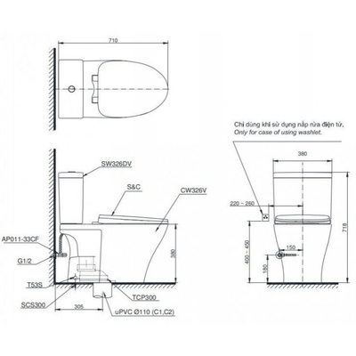 Bàn cầu TOTO CS326DE4 hai khối, nắp đóng êm