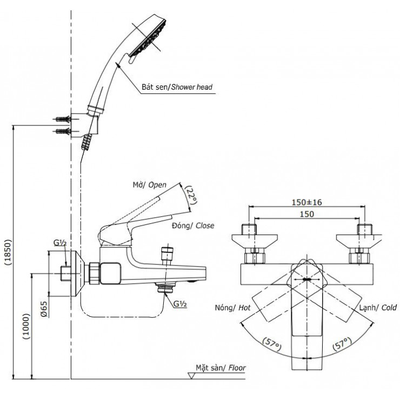 Bộ sen tắm TOTO TBG10302VA/TBW01008A nóng lạnh GB