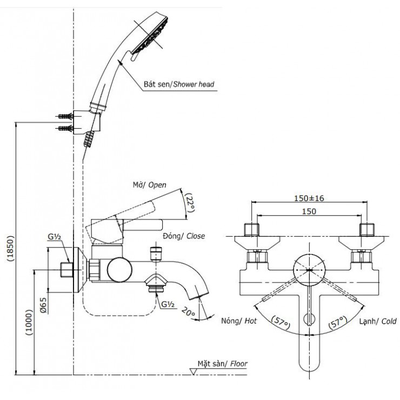 Bộ sen tắm TOTO TBG11302VA/TBW02005A nóng lạnh GF