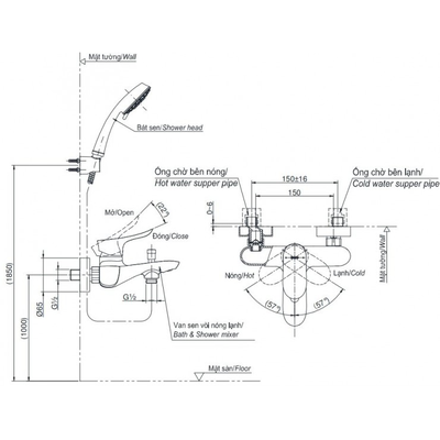 Bộ sen tắm TOTO TBG01302VA/TBW07009A nóng lạnh GO-copy