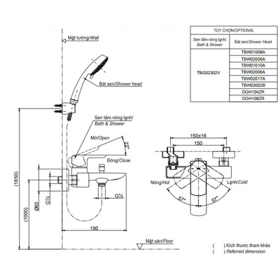 Bộ sen tắm TOTO TBG02302VA/TBW01010A nóng lạnh GO